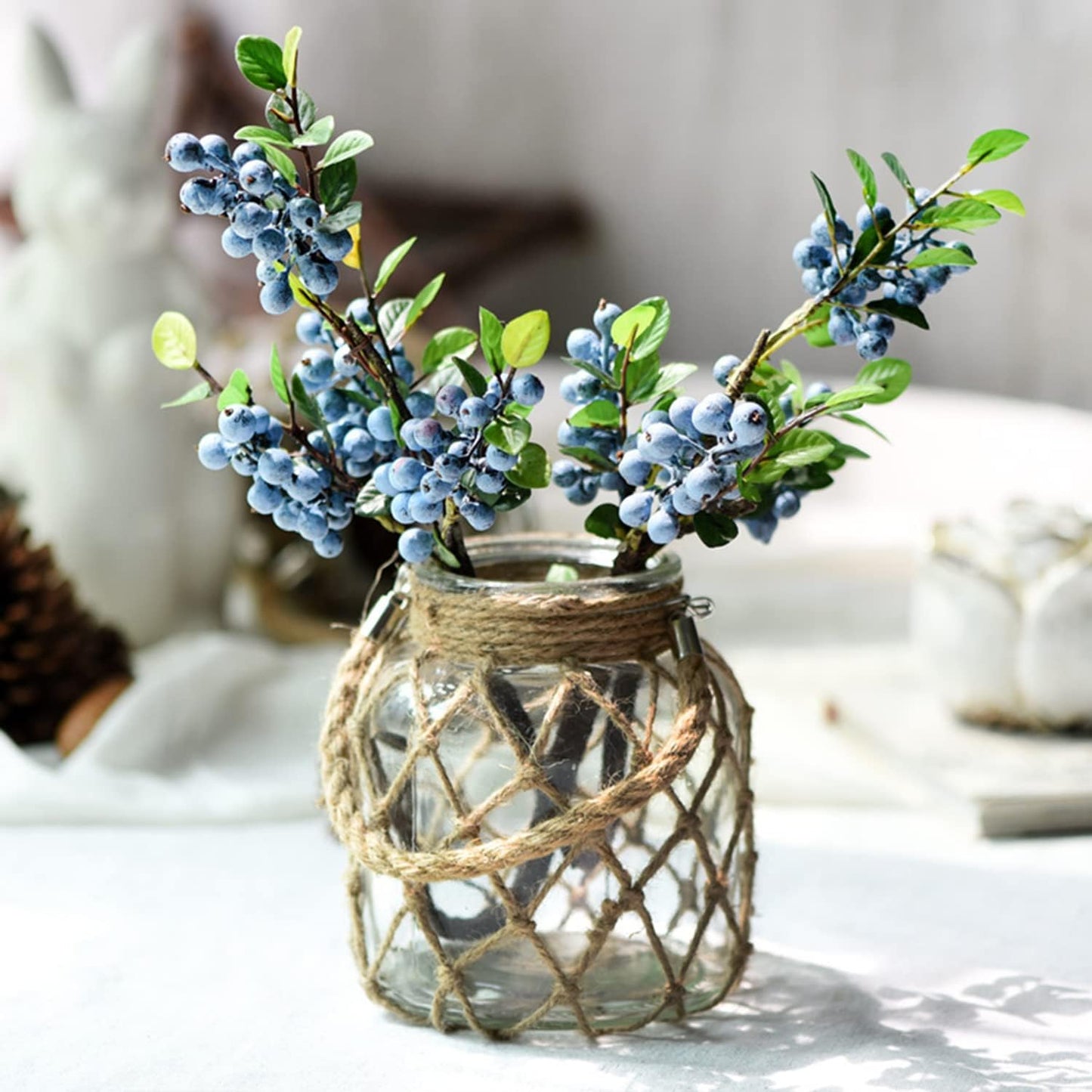 Rustic Hanging Mason Nautical Jar Creative Rope Net Dry Flower Glass Vase with Handle 6.5 Inch-VerdiqueGarden