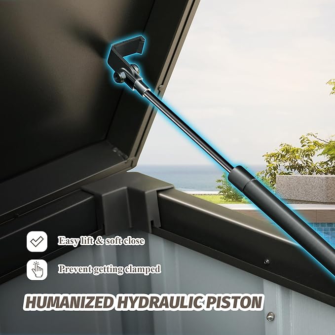 Domi Deck Box 190 Gallon, Waterproof Lockable Steel Outdoor Storage Container for Outside Cushions, Garden Tools and Pools Equipment, Brown-VerdiqueGarden