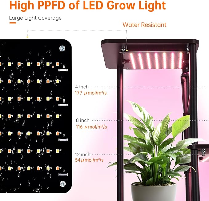 Indoor Plant Stand with Grow Lights , 7 Tier Corner Wooden Tall Grow Light Stand for Indoor Plants , Full Spectrum Dimmable 50W(5x10W) LED Grow Light Panel with Timer for Garden , Living Room-VerdiqueGarden