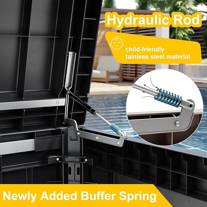 XXL 230 Gallon Large Resin Deck Box, Lockable Outdoor Storage Box for Patio Cushions Storage Furniture,Garden Tools, Pool Supplies, Weatherproof and UV Resistant- Black (230 Gallon)-VerdiqueGarden