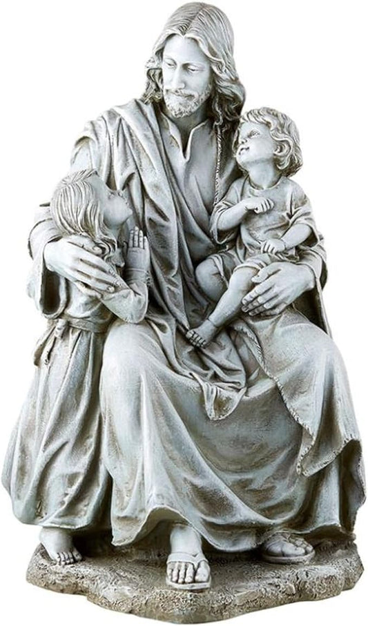 Avalon Gallery Garden Statue - Stone Resin Indoor/Outdoor Catholic Sculpture, 16.5" Tall, Jesus with Children-VerdiqueGarden