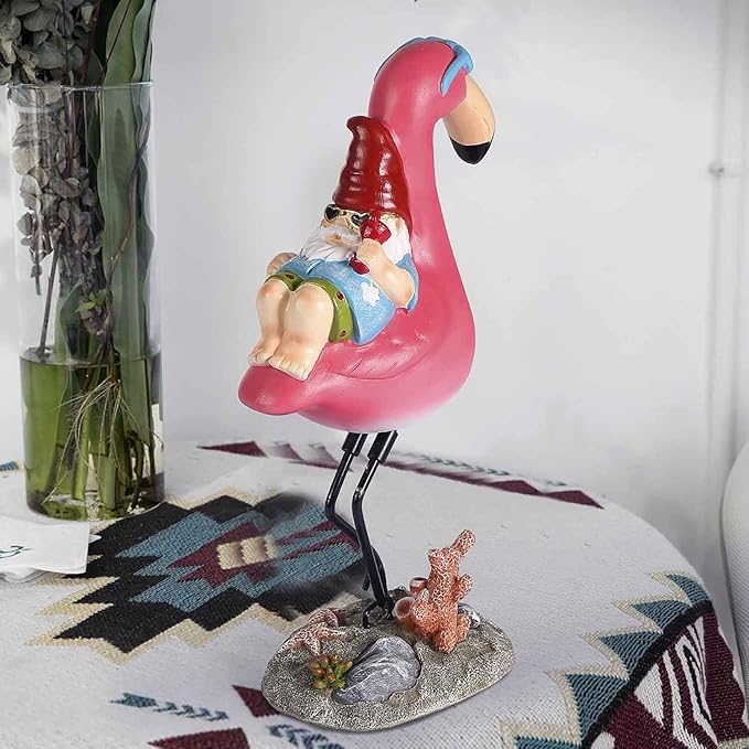 Gnome Garden Statue Funny Gnome Reclining on Flamingo Dwarf Figurines Resin Garden Gnomes Fall Decorations Outdoor for Patio Yard Lawn Porch Housewarming Ornament Gift-VerdiqueGarden