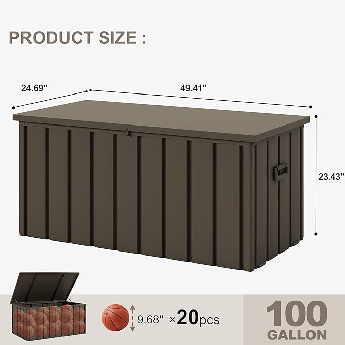 PURPLE LEAF Outdoor Deck Box 100 Gallon Waterproof Lockable Storage Box Container with Lid Deck Organization for Patio Cushions Side Table Pool Accessories Garden Tools, Brown-VerdiqueGarden
