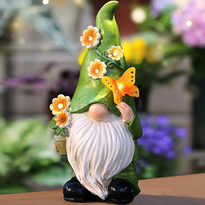 Garden Gnomes Statue Outdoor Decor,10.5" Resin Solar Garden Gnome Outdoor Statues, Funny Gnomes Gardening Gifts for Women,Bithday Gifts for Grandma-VerdiqueGarden