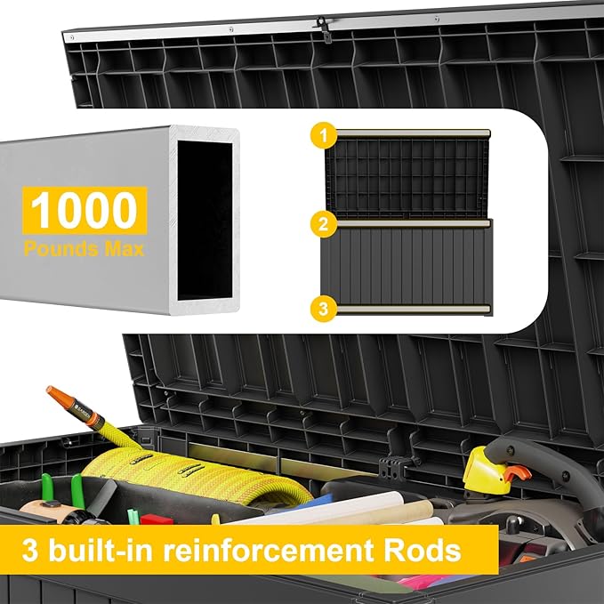 Deck Box - 230 Gallon Large Outdoor Storage box,Waterproof Patio Furniture and Storage Deck - Lockable and UV Resistant, Perfect for Pool and Outdoor Use, Weatherproof Resin, Lockable (Black) -VerdiqueGarden