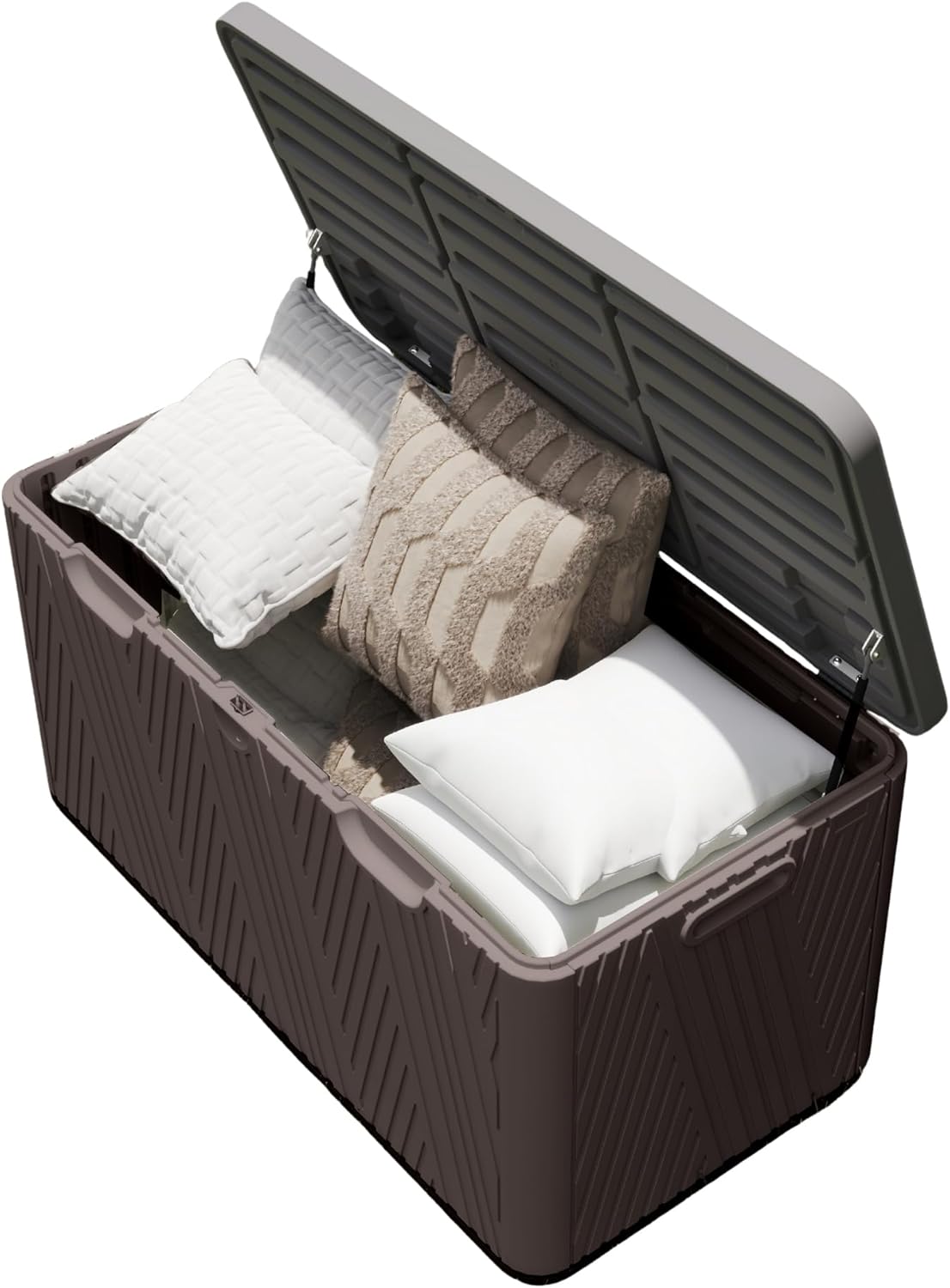 Kingdura 110 Gallon Outdoor Storage Box, Waterproof Resin Deck Box for Indoor and Outdoor Use, Lockable Storage Container for Patio Furniture Cushions Garden Tools (Coffee, 110 Gallon)-VerdiqueGarden