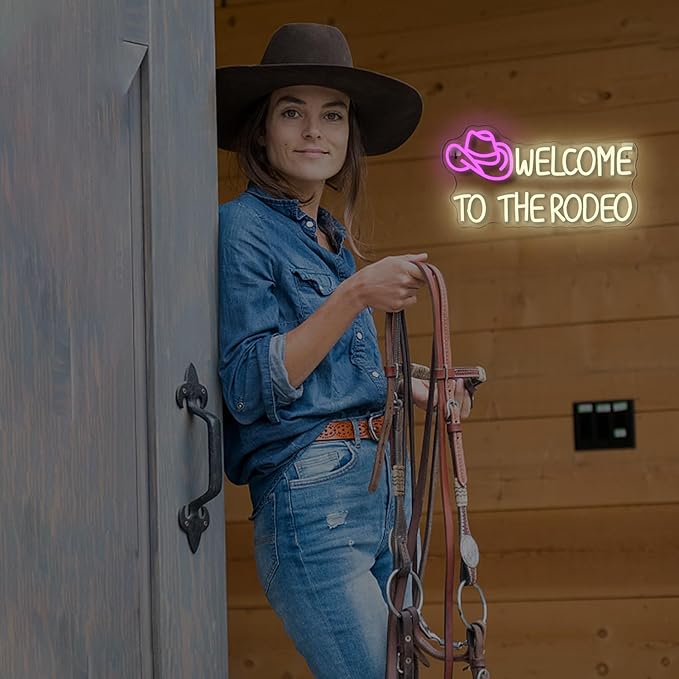 WLHOPE Welcome to The Rodeo Neon Sign Cowboy Hat Neon Sign Led Sign,Dimmable Cowgirl Neon Signs for Wall Decor,Connectivity Via USB Licked Neon Light for Bedroom Home Bar Club Party Western Decor-VerdiqueGarden