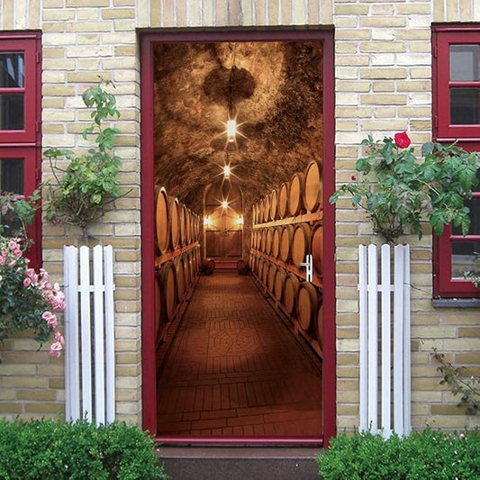 3D Door Stickers Murals - Peel and Stick Wine Cellar Theme - Removable PVC Waterproof Door Poster for Bedroom & Living Room - 37.4" x 78.7"-VerdiqueGarden