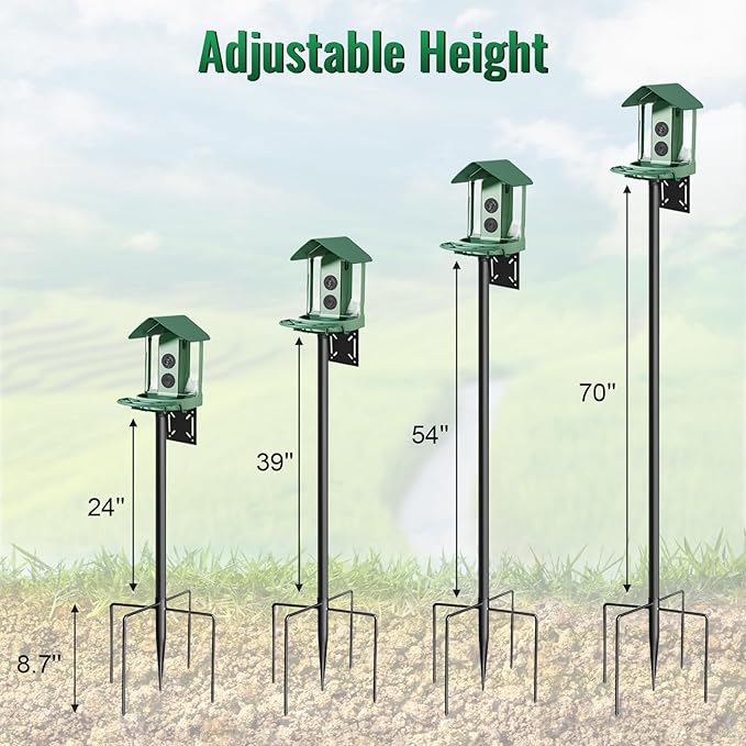Bird Feeder Pole, 76in Adjustable Bird House Pole for Outdoors, Heavy Duty Smart Feeder Pole Mount Kit for Feeders, Birdhouse, Weather Station, Birdwatching-VerdiqueGarden