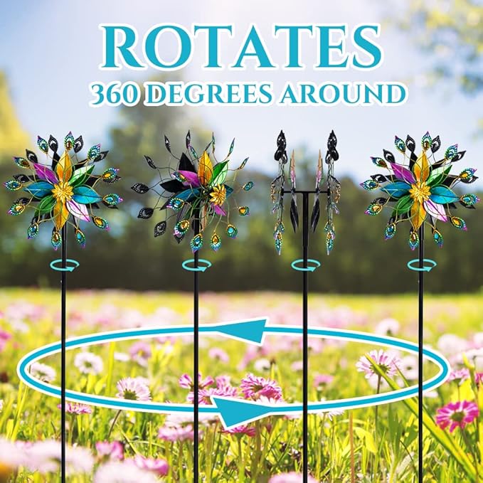 DREAMYSOUL Outdoor 360 Degree Wind Spinner, Metal Wind Spinners for Yard and Garden Large Wind Sculpture Garden Decor (66 * 16 Inches)-VerdiqueGarden