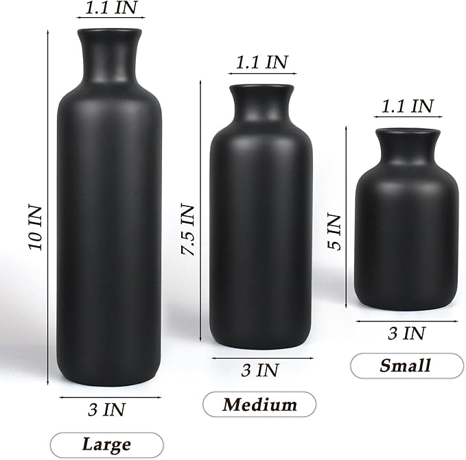 Resin 3 Piece Vase Set, Farmhouse Decor, Home Decorative Vase, Vases for Your Kitchen, Bedroom, Office, Living Room, Bathroom, & Shelf Centerpiece Table Decorations, Black-VerdiqueGarden