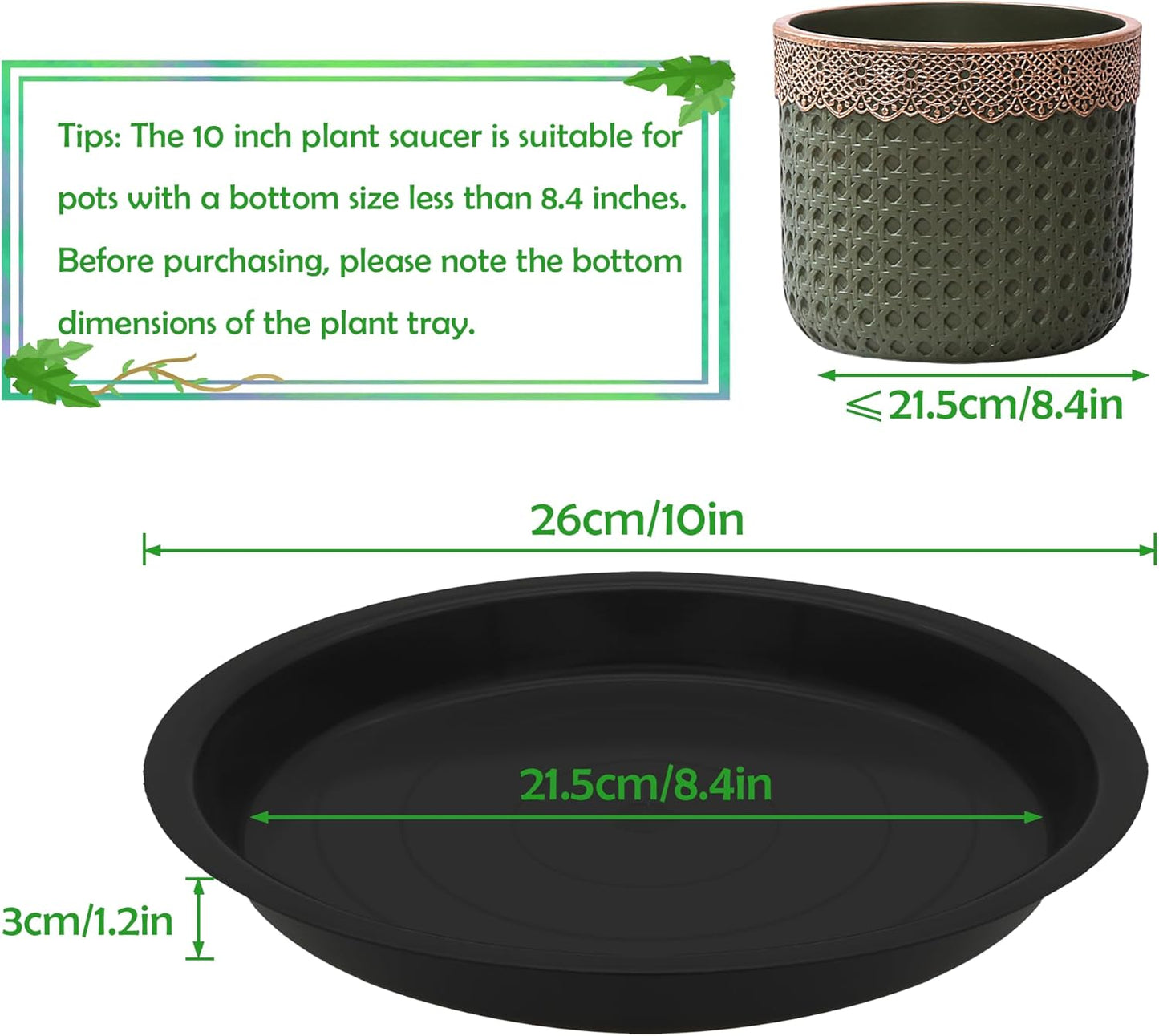 12 Pack 10 Inch Round Plant Saucers for Less 8.4 Inch Pot Indoors Outdoors Plant Trays for Pots Planter Saucer Plastic Plant Drip Tray Planter Water Tray for Potted Plants(Black, 10"(12pcs))-VerdiqueGarden