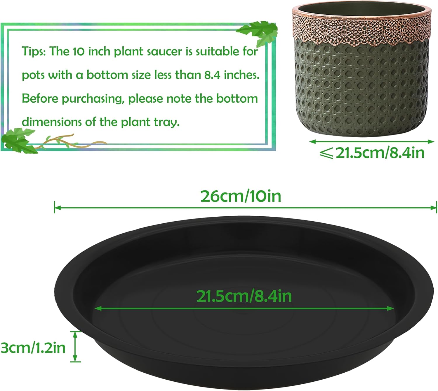 12 Pack 10 Inch Round Plant Saucers for Less 8.4 Inch Pot Indoors Outdoors Plant Trays for Pots Planter Saucer Plastic Plant Drip Tray Planter Water Tray for Potted Plants(Black, 10"(12pcs))-VerdiqueGarden