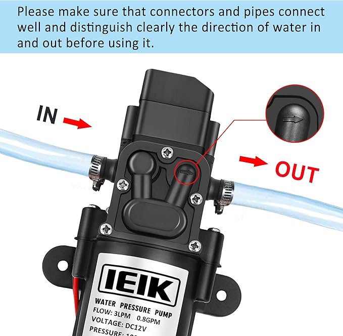 12 Volt Diaphragm Pump 3LPM 0.8 GPM 100PSI Self Priming Sprayer Pump 12V DC Fresh Water Pump Water Pressure Switch for RV Camper Marine Boat Lawn (30W)-VerdiqueGarden