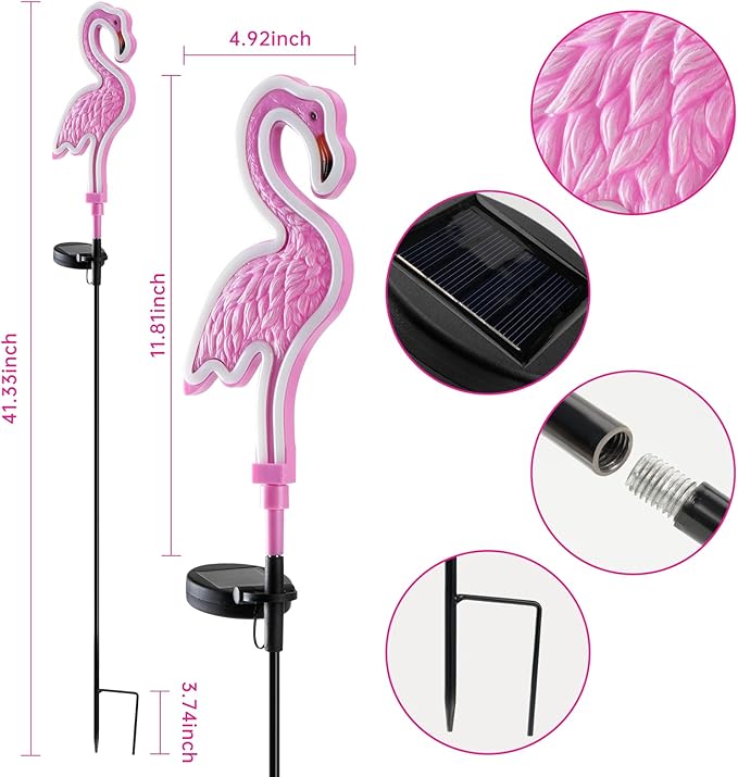 Flamingo Solar Lights Outdoor Decor,Solar Pink Flamingos Outdoor for Yard Decorations, Pink Neon Solar Flamingo Garden Lights for Outside,Pathways,Patio, Lawn, or Landscaping Decor(2Pack)-VerdiqueGarden