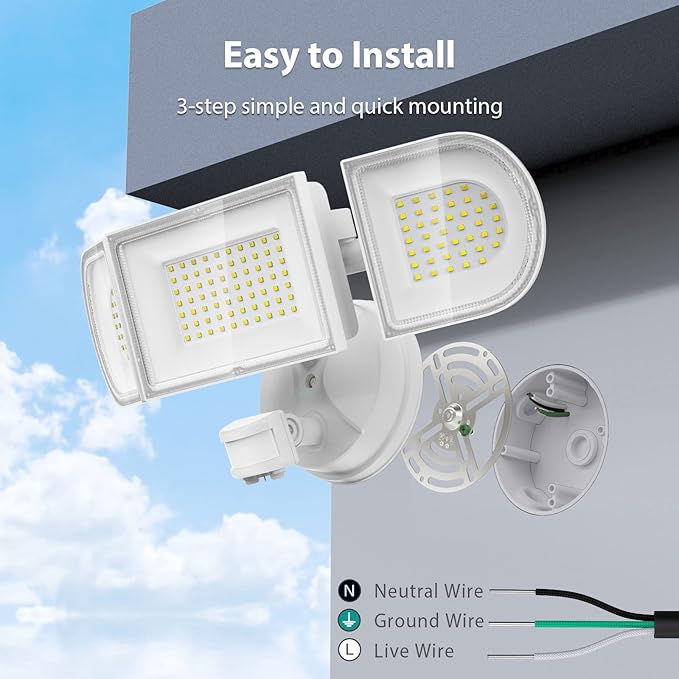 iMaihom 150W Motion Sensor Light Outdoor, 15000LM 6500K LED Security Floodlights, 3 Adjustable Head Motion Detection Light IP65 Waterproof for Yard Garage White 2pack-VerdiqueGarden