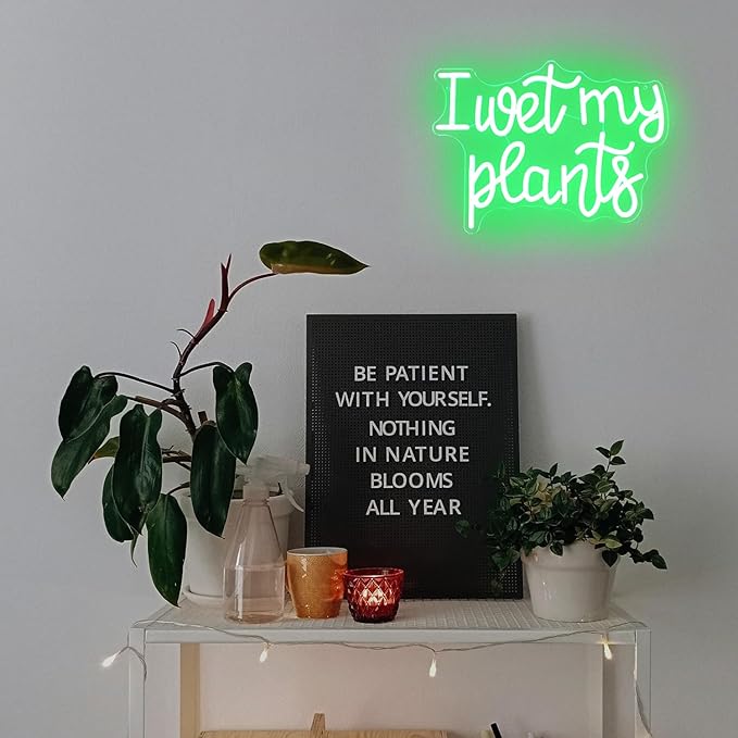 I Wet My Plants Neon Sign Green Letters LED Signs for Wall Decor Green Plant Neon Lights Words Neon Light Sign for Garden Living Room Bedroom Porch Decor Plant Gifts for Plant Lovers-VerdiqueGarden
