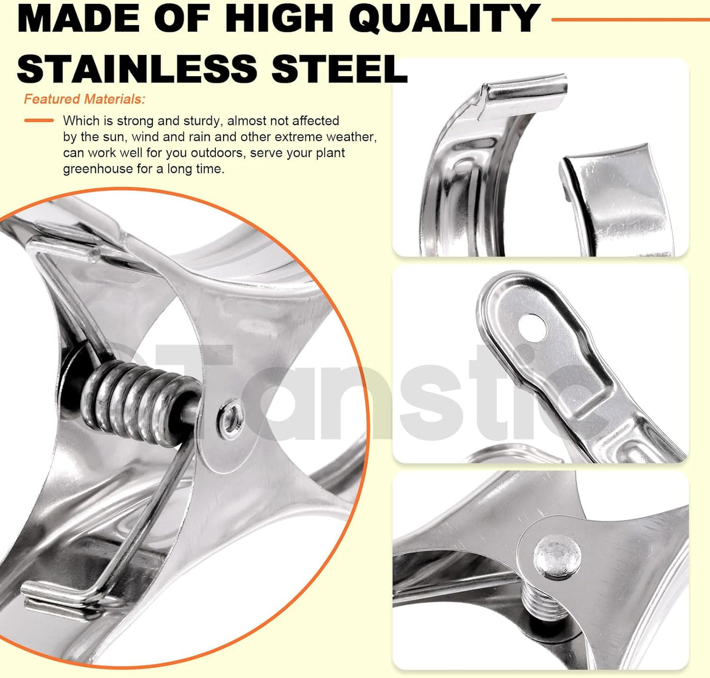 Tanstic 40Pcs 3.5 Inch Stainless Steel Greenhouse Clamps Garden Clips Greenhouse Clips Heavy Duty Garden Clips with Strong Grip and Large Open Mouth for Netting Holding-VerdiqueGarden