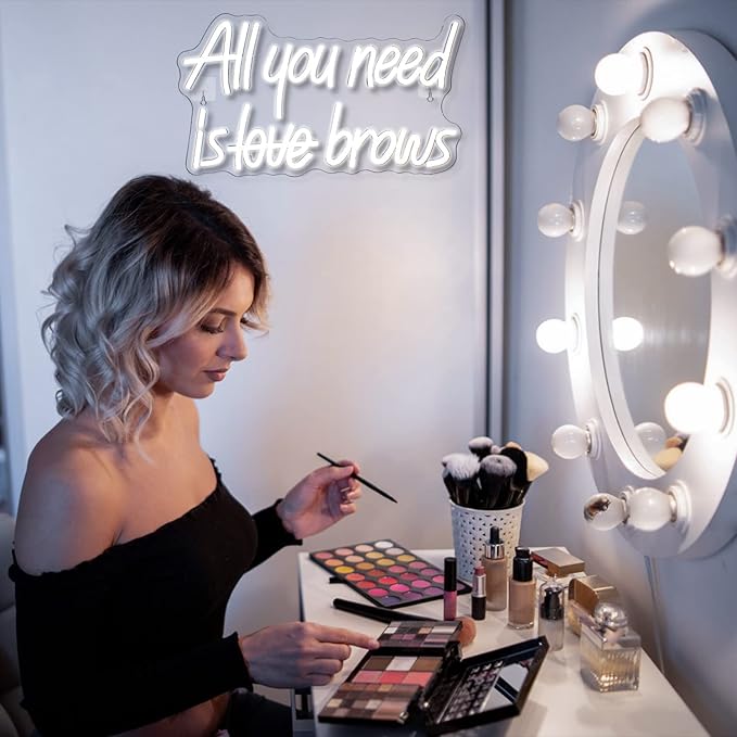 WLHOPE All you need is Brows Neon Sign White Led Neon Signs for Wall Decor, Nails Neon Signs USB Letter Neon Light Signs for Bedroom Girls Room Beauty Shop Nails Room Party Gift, Neon Nail Sign-VerdiqueGarden