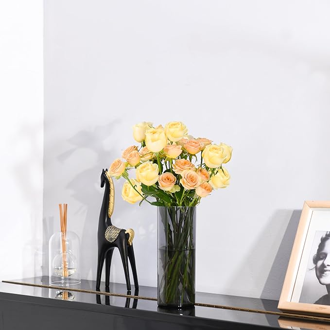 Flower Vase, Non-breakable Vases, 4" W x 12" H, Acrylic Grey Vase, Aesthetic Room Decor Cylindrical Modern Flower Vases for Table Centerpiece, Home Decor, Women Floral Arrangement Gift-VerdiqueGarden