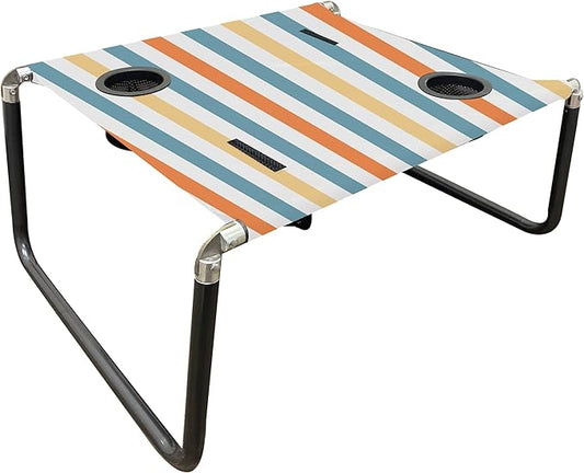Neso Portable Beach Table with Cup Holders, Cell Phone Pockets, Lightweight for Picnics and Parks (Vintage Stripes)-VerdiqueGarden