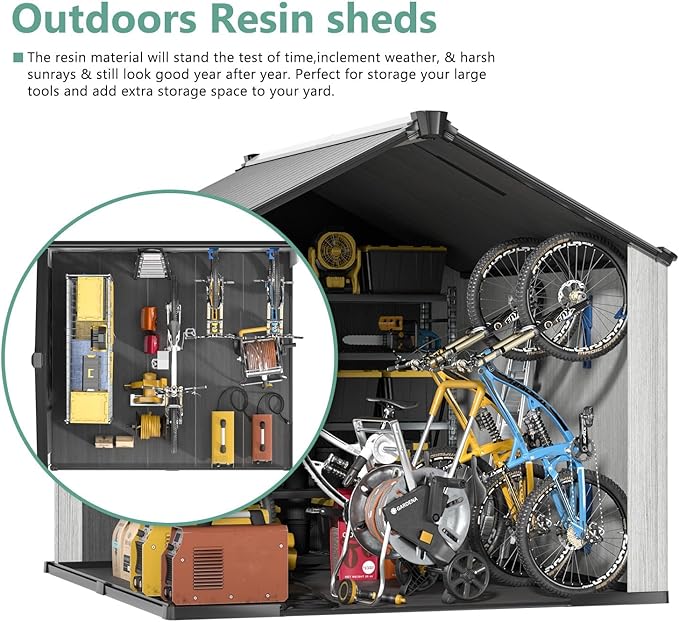 Aoxun 10X8FT Outdoor Shed with Floor, Resin Storage Shed with Lockable Door, Garden Utility Tool Shed Storage House for Backyard, Patio, Lawn-VerdiqueGarden