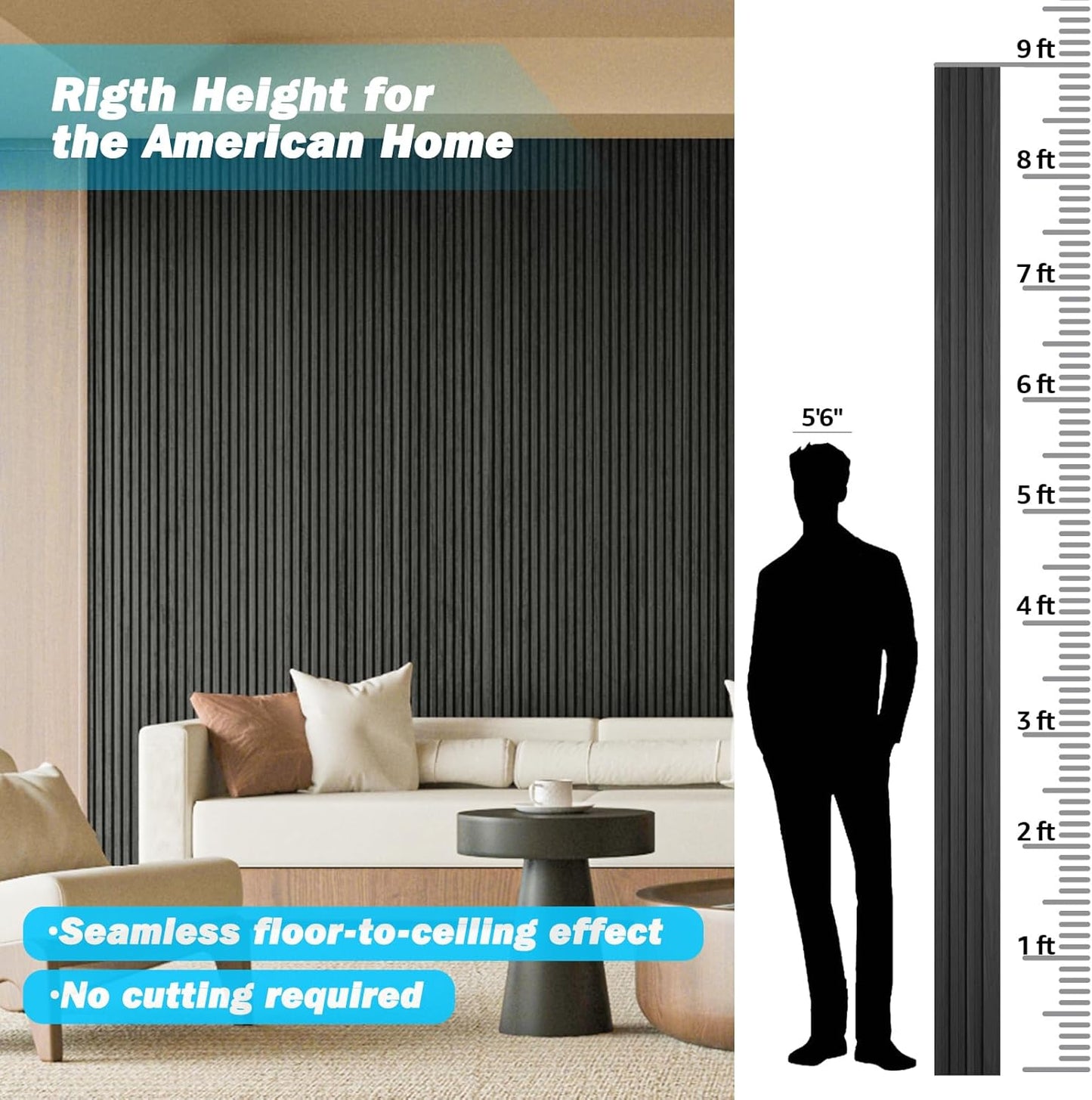 Art3d Slat Wood Wall Paneling for Interior and Ceiling Decoration - Pack of 4pcs + 1pc End-Trim, Size 108 x 5.7in.- Black-VerdiqueGarden