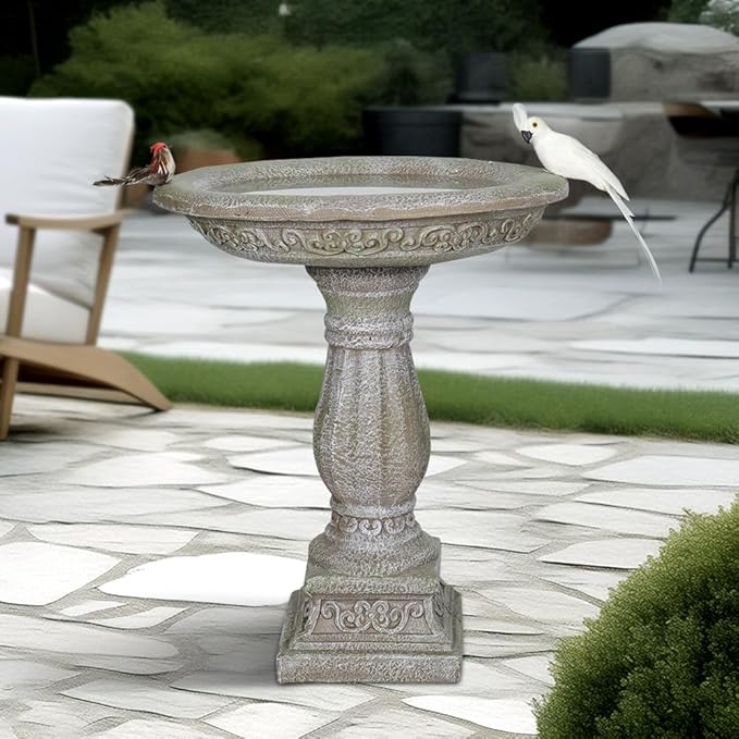 20”Dia.X 23.8”Tall Outdoor Birdbath with Pedestal - Modern Garden Birdbaths Outdoor Decor for Bird Spa & Birdfeeder, Floor Bird Baths for Garden Patio, Yard, Lawn-VerdiqueGarden