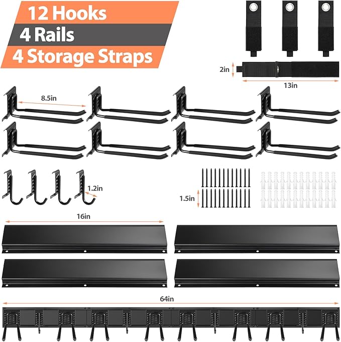 Garage Organizer Wall Mount, 64 Inch Garage Storage Organization, 20PCS Heavy Duty Garden Tool Organizer, Adjustable Tool Storage Rack Hooks, Yard Shed Tool Organizer, Hold Max 900 lbs-VerdiqueGarden