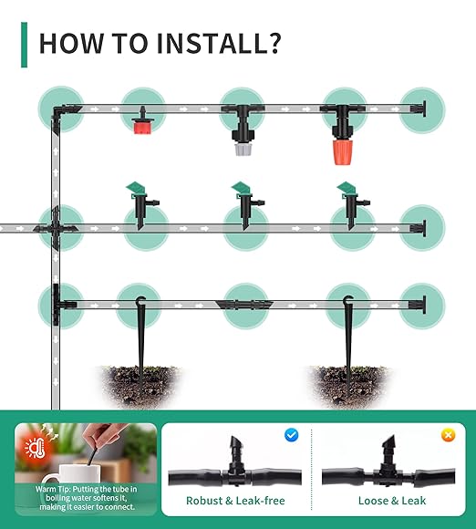 1/4 Drip Irrigation Fittings, 210 Pcs 1/4 Drip Irrigation Connectors Irrigation Fittings Kit for Flower Pot Garden Lawn (Spray,Micro Dripper,Straight Barbs,Tees,Elbows,End Plug,4-Way Coupling)-VerdiqueGarden