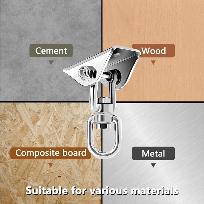 Heavy Duty Hammock Hanging Kit, 360° Rotating 1200 lb Swing Hangers for Hammock Chair Stand, Seat, Porch Swing, Yoga, Tree, Indoor Outdoor Hanging Hardware Sliver | Pack of 2-VerdiqueGarden