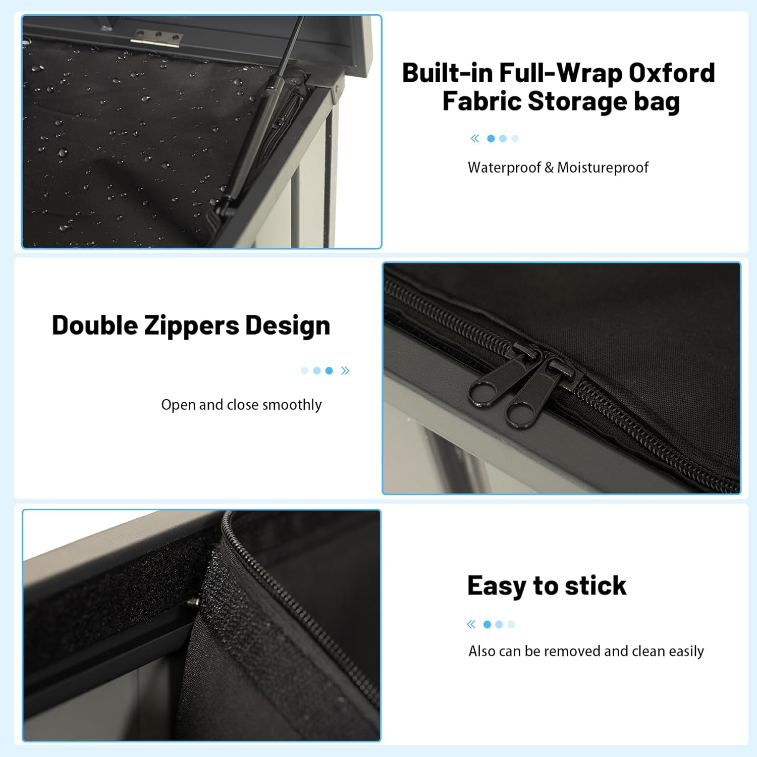 Outdoor Storage Box, 100 Gallon Metal Deck Box Built-in a Oxford Fabric Storage Bag, Lockable & Waterproof Outside Patio Storage Box for Cushions, Tools, Pool Floats- Grey-VerdiqueGarden