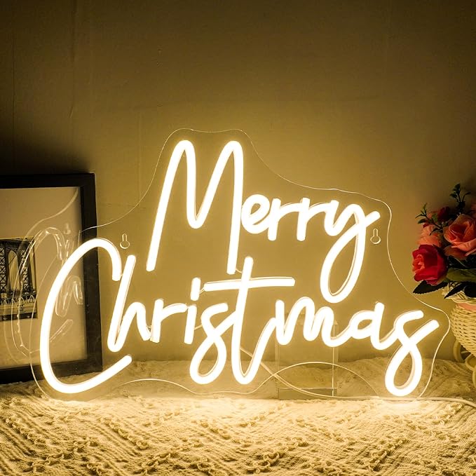 WLHOPE Merry Christmas Neon Sign,Warm White Christmas Neon Signs for Wall Decor,Dimmable Merry Christmas Led Signs for Christmas Party Backdrop Bedroom Window Bar Club Shop,Christmas Gift Decoration-VerdiqueGarden