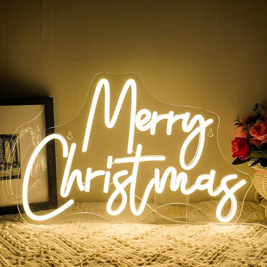 WLHOPE Merry Christmas Neon Sign,Warm White Christmas Neon Signs for Wall Decor,Dimmable Merry Christmas Led Signs for Christmas Party Backdrop Bedroom Window Bar Club Shop,Christmas Gift Decoration-VerdiqueGarden