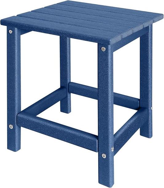 Adirondack Side Table Outdoor, HDPE Small Outdoor Table for Patio, Outside End Table, Blue, 13.98" x 13.19" x 16.73"-VerdiqueGarden