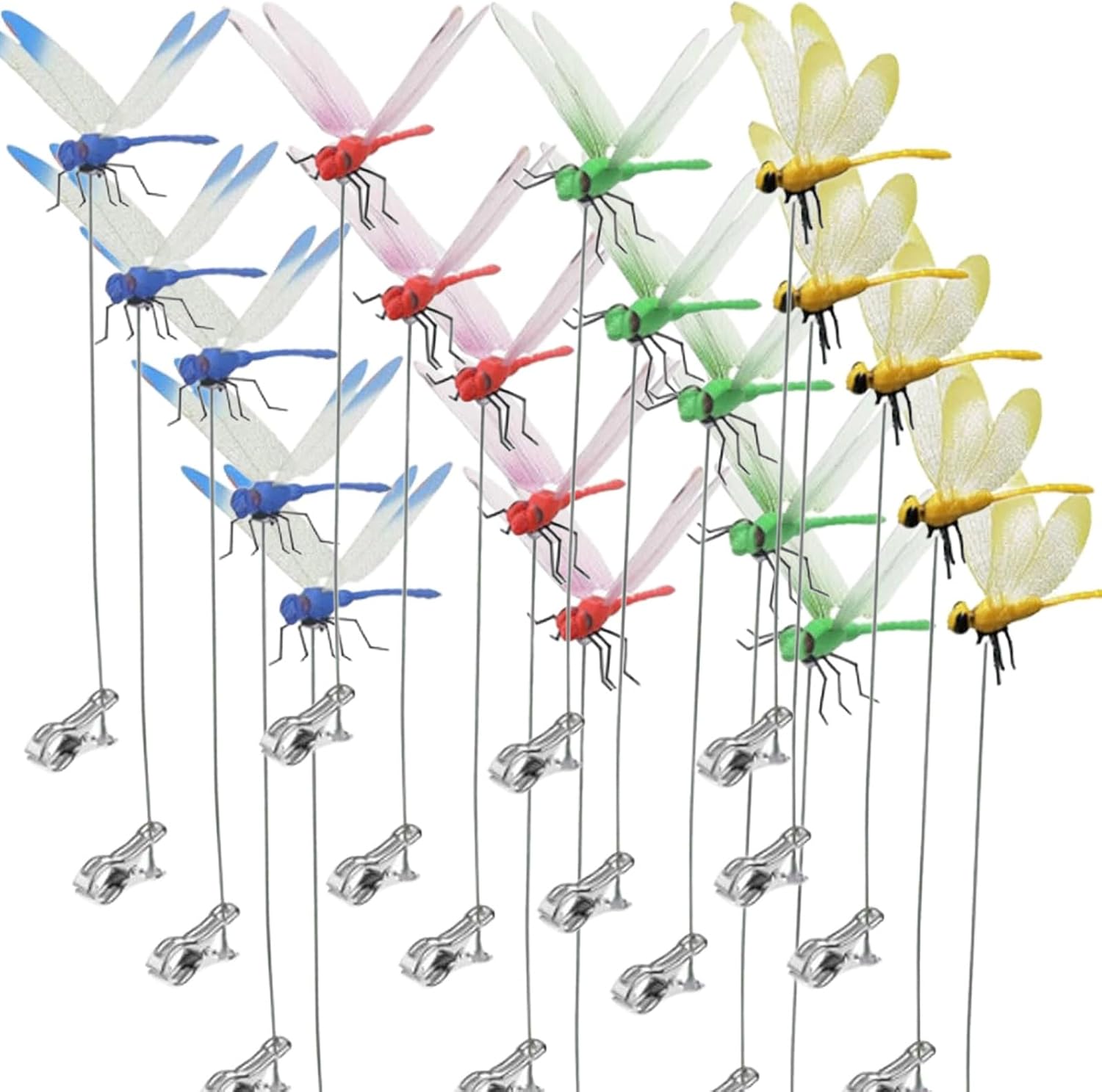 20 Pcs Dragon Fly Clips for Bugs Repellent, 3D Artificial Dragonfly Hat Clip, Dragonfly Garden Decor (20, 4 Colors)-VerdiqueGarden