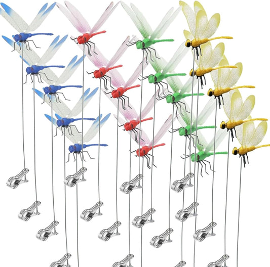 20 Pcs Dragon Fly Clips for Bugs Repellent, 3D Artificial Dragonfly Hat Clip, Dragonfly Garden Decor (20, 4 Colors)-VerdiqueGarden