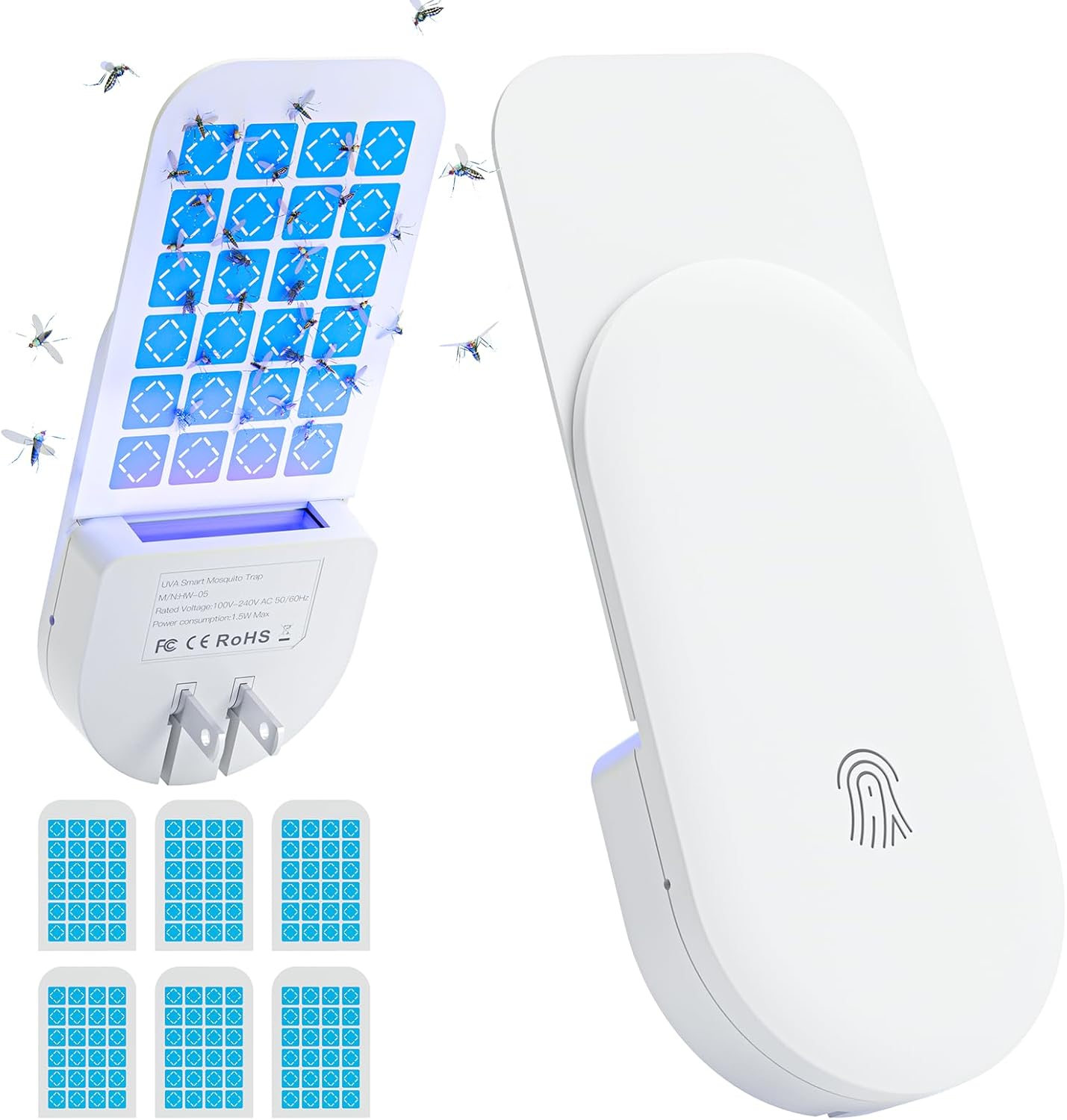 Flying Insect Trap, 2 in 1 Indoor Plug-in Fruit Fly Trap, 1 Trap White and 6 Glue Cards, Fruit Fly Traps for Gnat, Moth, Mosquito, Suitable for Every Part of The Home-VerdiqueGarden