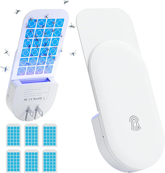 Flying Insect Trap, 2 in 1 Indoor Plug-in Fruit Fly Trap, 1 Trap White and 6 Glue Cards, Fruit Fly Traps for Gnat, Moth, Mosquito, Suitable for Every Part of The Home-VerdiqueGarden