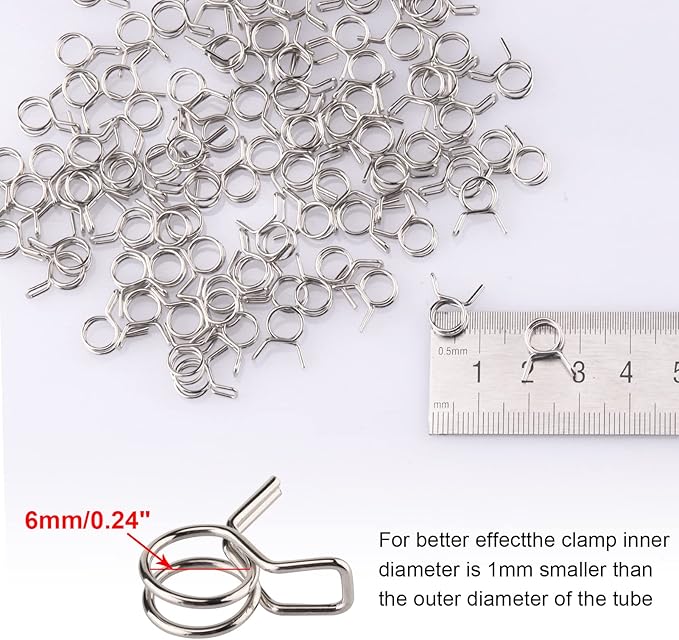 1/4" Irrigation Hose Clamps, 100 Double Line Hose Pipe Spring Clamps, Drip Irrigation Kit Connector Leak Solution-VerdiqueGarden