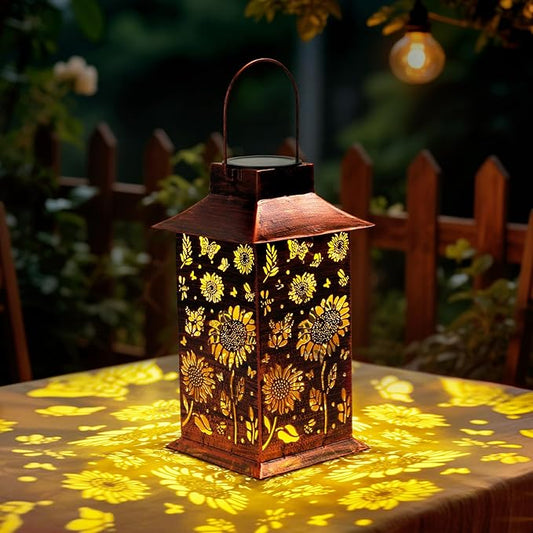 Homemory Sunflower Solar Lanterns Waterproof, Metal Hanging Hollowed-Out Metal Decor Lantern, LED Outdoor Decoration for Outside LED Lanternse for Yard, Backyard, Porch, Lawn-VerdiqueGarden
