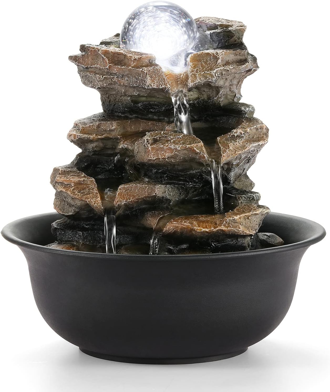 WICHEMI Indoor Fountains Tabletop Fountain Waterfall Fountain Indoor Water Feature Stacked Rocks Feng Shui Zen Meditation Relaxation Desktop Fountain with LED Light for Home and Office Decor(Style 5)-VerdiqueGarden