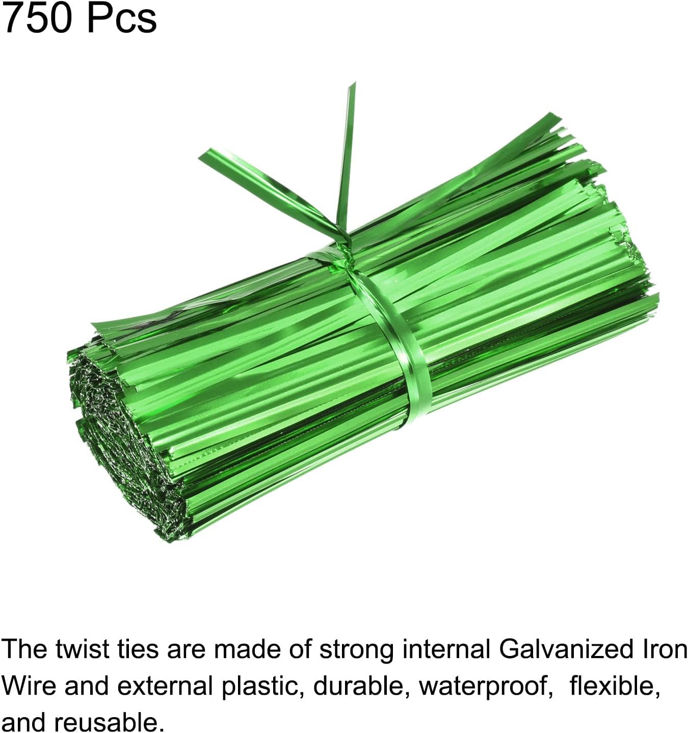 MECCANIXITY Foil Twist Ties 3" 8cm Metallic Plastic Closure Tie for Tying Bread, Candy, Cookies, Gift Bags Arts Crafts Ties Green Pack of 750-VerdiqueGarden