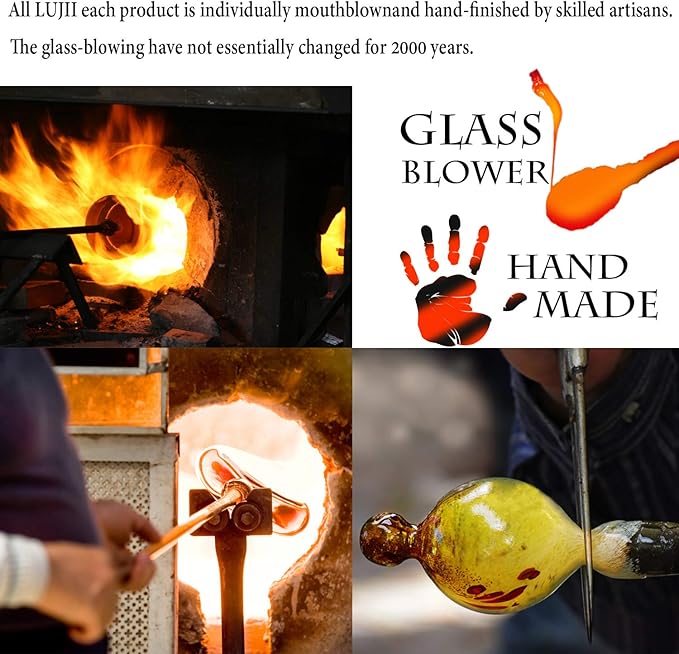 LUJII Hummingbird Feeder, Hand Blown Glass Hummingbird Feeder, Never Fade, 36 Fluid Ounces, 5 Feeding Metal Stations, Much Bigger, Garden Backyard Decorative, Containing Ant Moat (Blue)-VerdiqueGarden