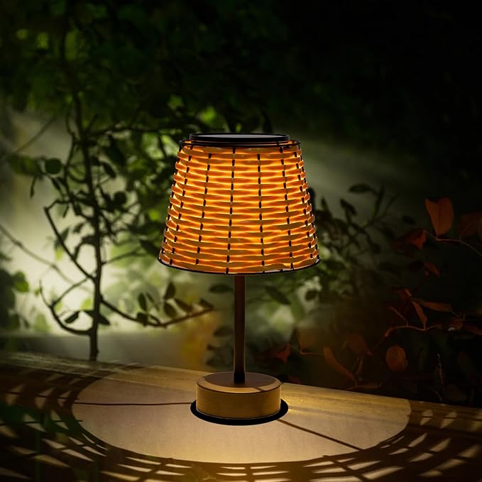 Solar Table Lamps for Outside,Handmade Rattan Woven LED Desk Outdoor Lamp Waterproof Boho Decoration for Garden,Yard,Patio,Porch,Trees,Lawn,Pathway(Austin Natural Brown)-VerdiqueGarden