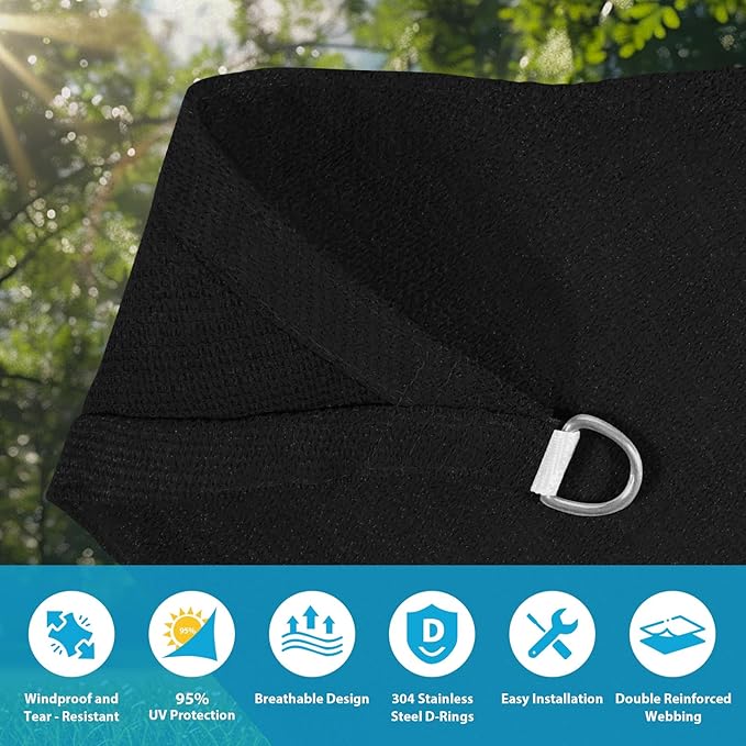Amagenix Sun Shade Sail 8'X9' Curved Edge Outdoor Shade Canopy Black Breathable 95% UV Block Shade Cloth for Patio Garden Backyard (We Make Custom Size)-VerdiqueGarden