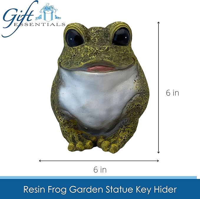 Stocky Frog Decorative Garden Statue and Key Hider - Hides a Secret Extra Hidden Key Outside in Garden, Yard or Porch-VerdiqueGarden