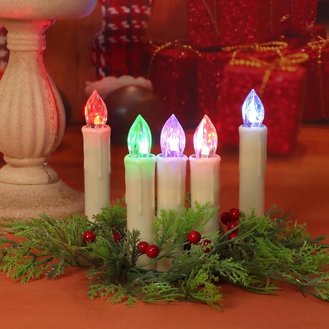 Colorful Christmas Tree Candle Lights Battery Powered Remote Control LED Taper Candles with Clips Electric Fake Candles for Halloween Garden Holiday Wedding Parties Decor (30 PCS,Colorful)-VerdiqueGarden