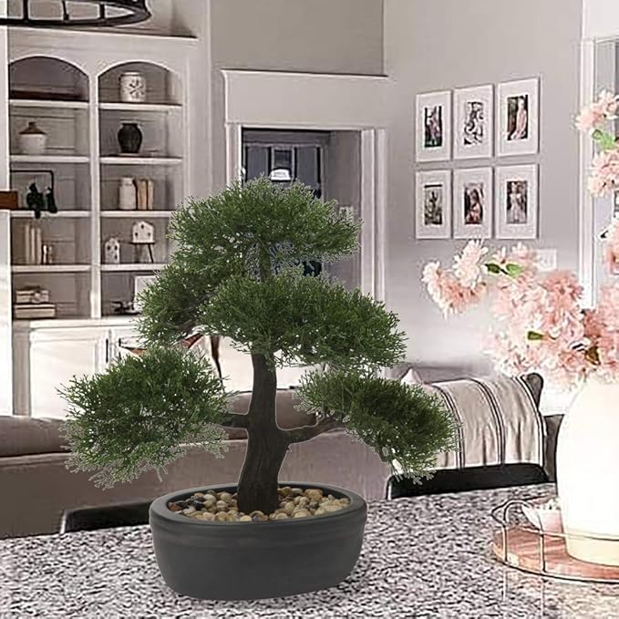 Artificial Bonsai Tree Juniper Faux Plants Indoor Small Fake Plants Decor with Ceramic Pots for Home Table Office Desk Bathroom Shelf Bedroom Living Room Farmhouse Decorations-VerdiqueGarden