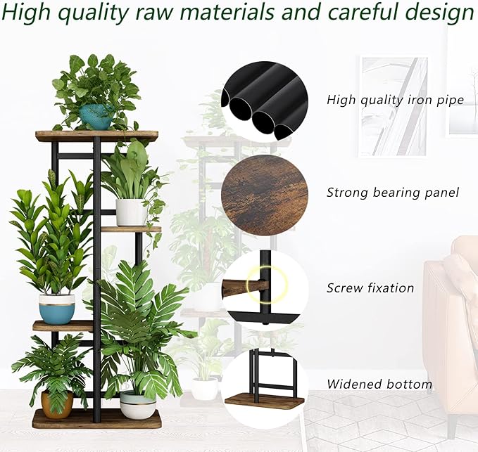 LINZINAR Plant Stand 4 Tier 5 Potted Indoor Plant Shelf Multiple Stands for Garden Corner Balcony Living Room (4 Tier 5 Potted, Black)-VerdiqueGarden